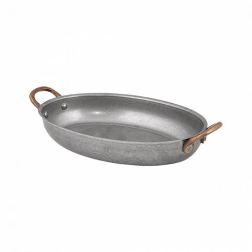 SLD16OVS 1 - bonna - Antique Oval Fry Pan with 2 Side Brass Handles -16.5 x 12.5 cm - 350 ml