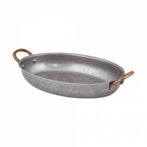 SLD21OVS 1 - bonna - Antique Oval Fry Pan with 2 Side Brass Handles -20.75 x 15.75 cm - 700 ml