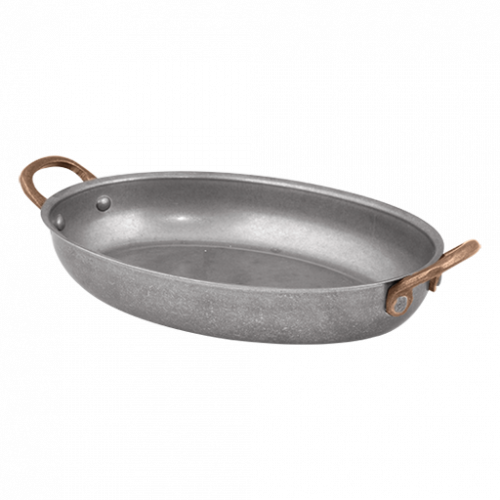SLD30OVS 1 - bonna - Antique Oval Fry Pan with 2 Side Brass Handles -30 x 21cm