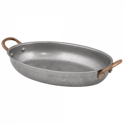SLD33OVS 1 - bonna - Antique Oval Fry Pan with 2 Side Brass Handles -33.5 x 23 cm